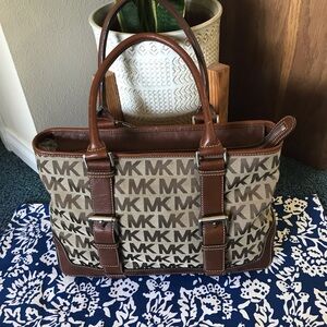 Michael Michael Kors Signature Jacquard & Leather Handbag NWT